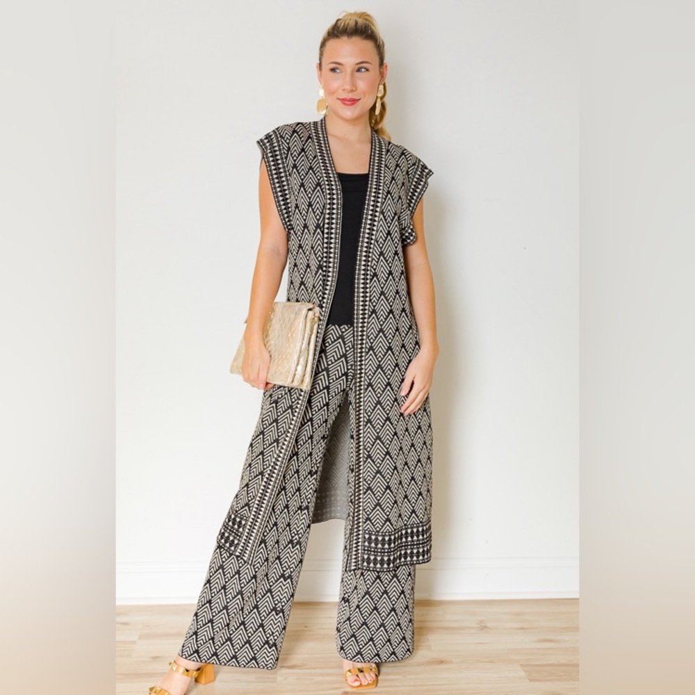 ‘See & Be Seen’ Lavish Jacquard Tapestried Long Open Cardigan/Sweater/Vest Set